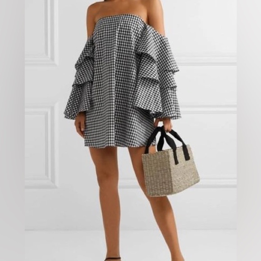 Caroline Constas Gingham Off The Shoulder Dress